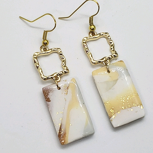 Rectangular acrylic dipped clay earrings - Picture 2 of 6